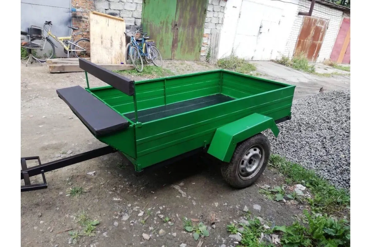 Причіп для мотоблока з колесами та гальмами